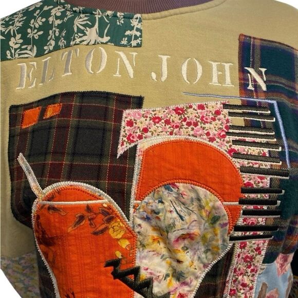 Teddy Fresh | Long Sleeve Sweater ELTON JOHN Patchwork Crewneck | Unisex | S - Picture 7 of 9